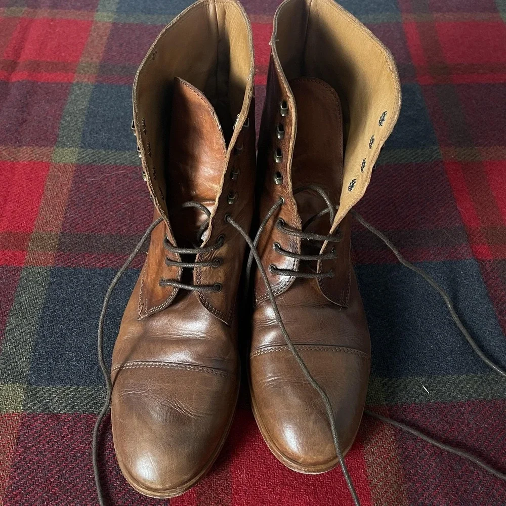 Rive Gauche Firenze Dress Boots Sz 38 US 6 Brown Leather Lace Up Mid Calf Italy